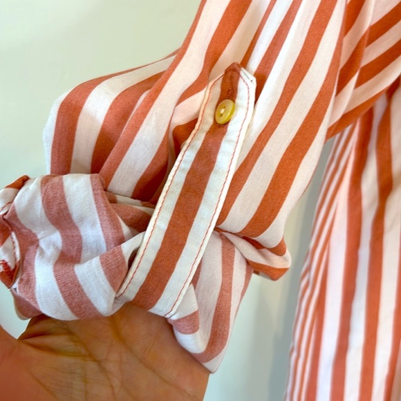 JANE + DELANCEY Salmon and White Striped Button-Up Shirt - Picture 7 of 7